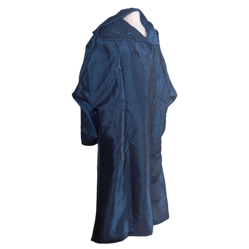 Babette SF Iridescent Navy Blue Packable Hooded Long Coat Lagenlook M